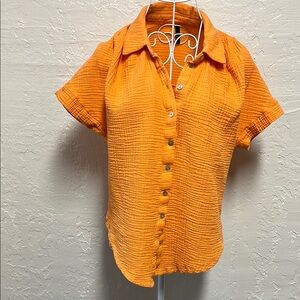 JW Style Orange Button Down Shirt with Notched Collar